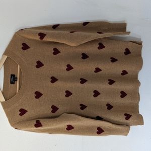 J. Crew Camel Cashmere Sweater with Intarsia Knit Hearts